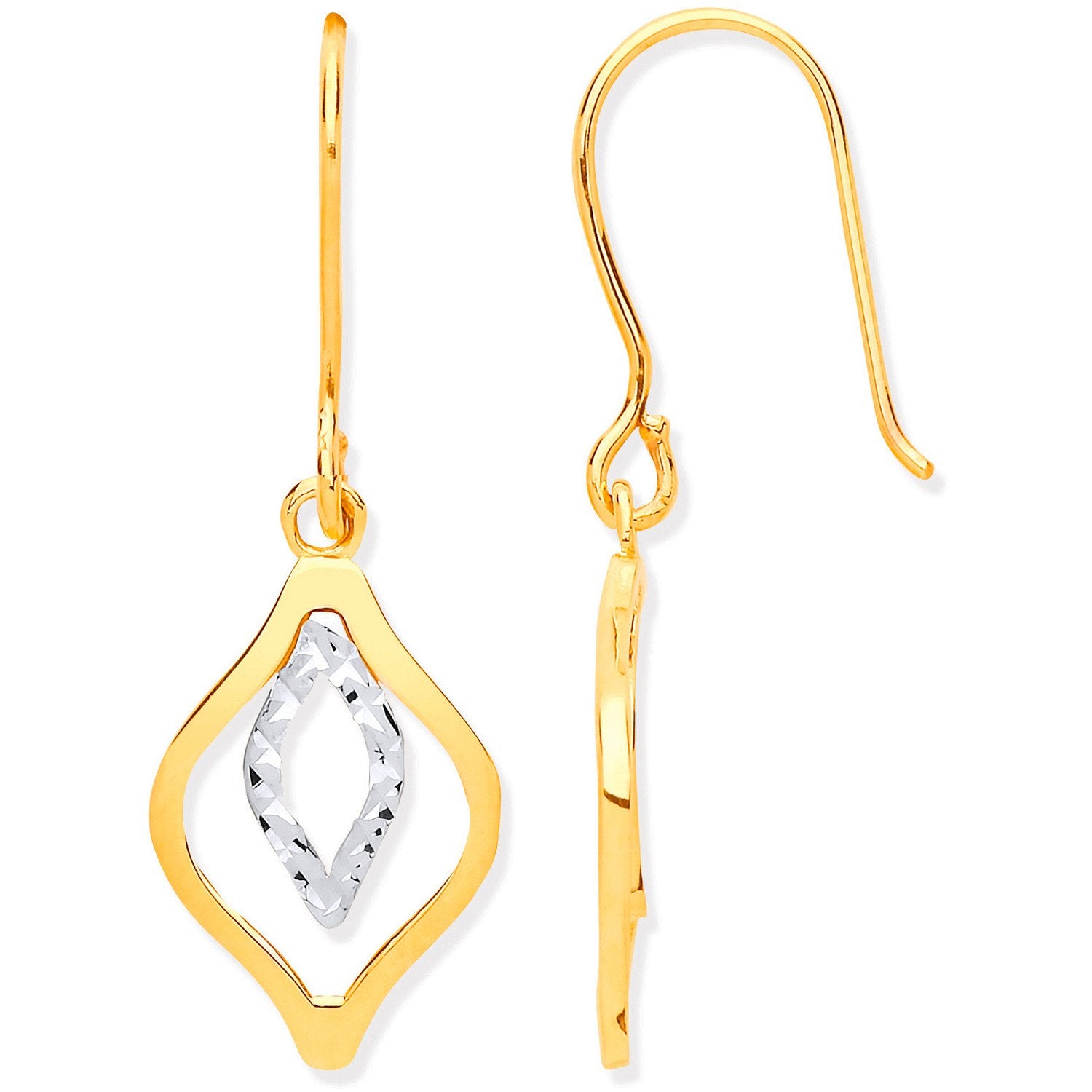 Yellow & White Gold Rhombus Shaped Hook Earrings - Fine Ring - Certified Authentic - Swiss Ma – Luxury Jewellery by Im